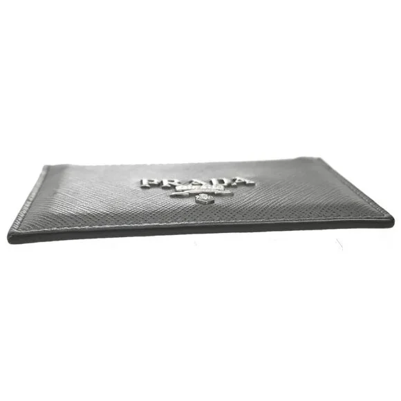 PRADA Logo Saffiano Card Holder Case Leather Gray Marmo 188-082825